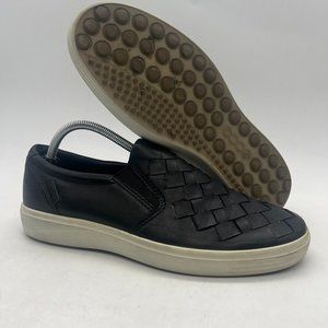 ECCO Soft 7 Woven Men's Size US 8 Black Leather Slip On Loafers Shoes